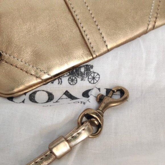 Coach Metallic Leather Hampton Wristlet in Gold/Brass, NWT - Picture 3 of 6